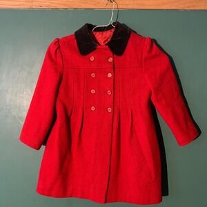 Vintage 70s Ellerie Fashions Red Wool Velvet Peacoat Girls 6x 4469/1